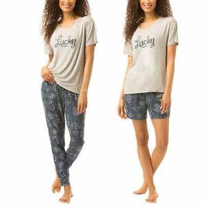 Lucky Brand 3Pc French Terry Pajama Set Gray Navy NWT